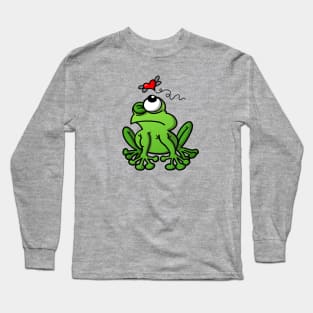 Mischievous green frog chasing the mosquito of love Long Sleeve T-Shirt